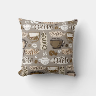 Hand drawn doodle coffee pattern background cushion
