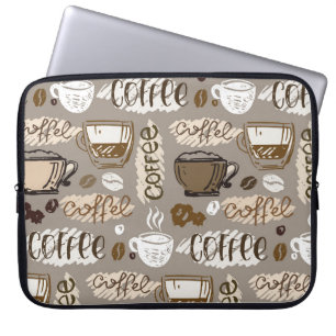 Hand drawn doodle coffee pattern background laptop sleeve