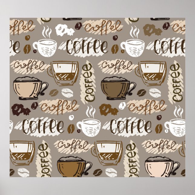Hand drawn doodle coffee pattern background poster (Front)