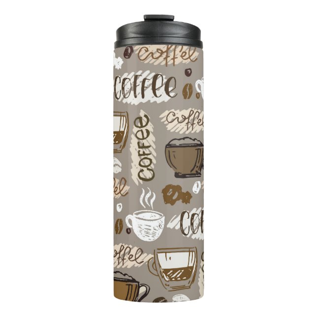 Hand drawn doodle coffee pattern background thermal tumbler (Front)