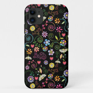 Hand Drawn Doodle Colourful Floral seamless patter iPhone 11 Case