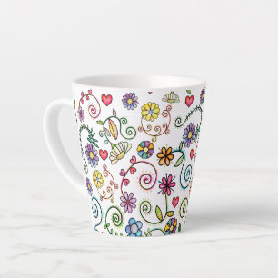 Hand Drawn Doodle Colourful Floral seamless patter Latte Mug