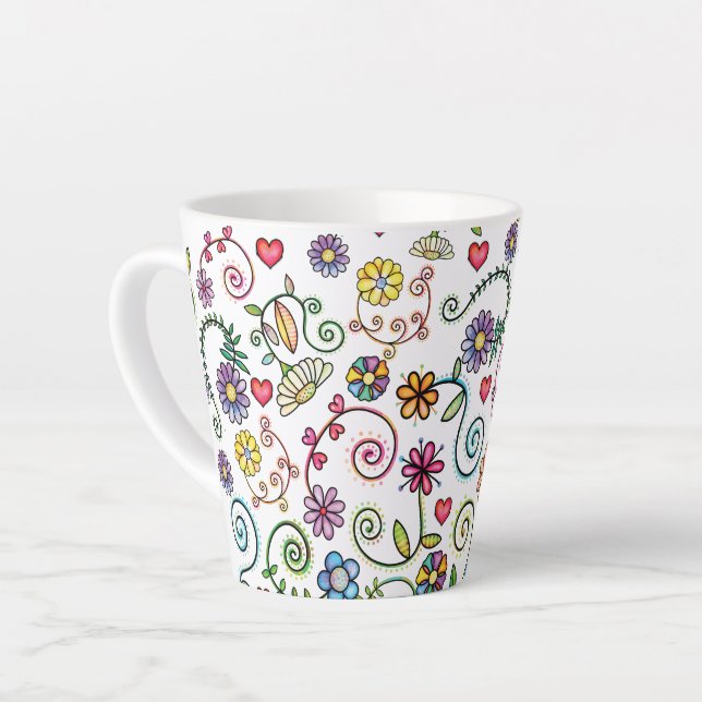 Hand Drawn Doodle Colourful Floral seamless patter Latte Mug (Left Angle)