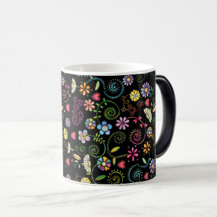 Hand Drawn Doodle Colourful Floral seamless patter Magic Mug