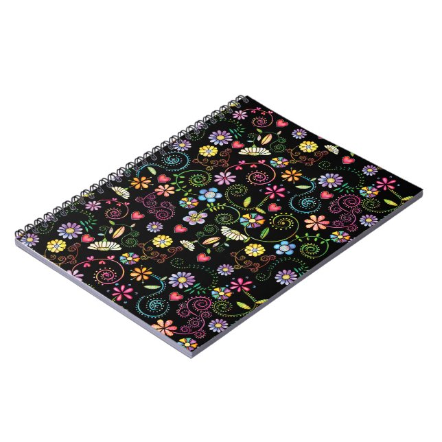 Hand Drawn Doodle Colourful Floral seamless patter Notebook (Left Side)