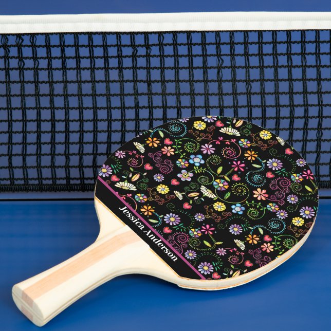 Hand Drawn Doodle Colourful Floral seamless patter Ping Pong Paddle (Insitu)