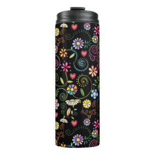 Hand Drawn Doodle Colourful Floral seamless patter Thermal Tumbler