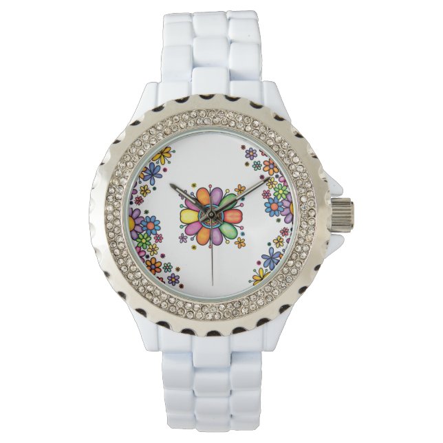 Hand Drawn Doodle Colourful Floral seamless patter Watch (Front)