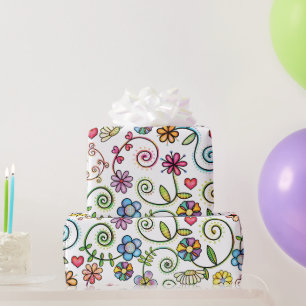 Hand Drawn Doodle Colourful Floral seamless patter Wrapping Paper