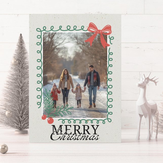 Hand-drawn doodle family photo Merry Christmas  Holiday Card (Creator Uploaded)