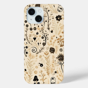 Hand-Drawn Doodle Floral Seamless Pattern iPhone 15 Case