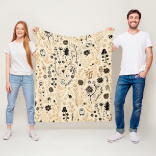 Hand-Drawn Doodle Floral Seamless Pattern Fleece Blanket