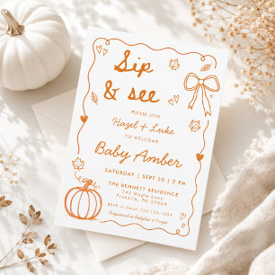 Hand Drawn Doodle Frame Pumpkin Fall Sip and See Invitation