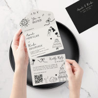 Hand Drawn Doodle French Vintage QR Code Wedding