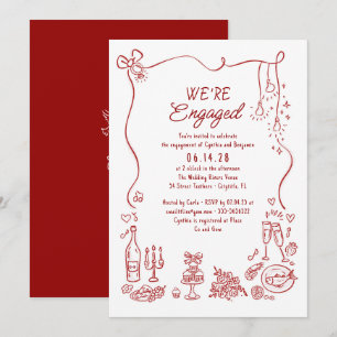 Hand Drawn Doodle Funky Whimsical Engagement Party Invitation