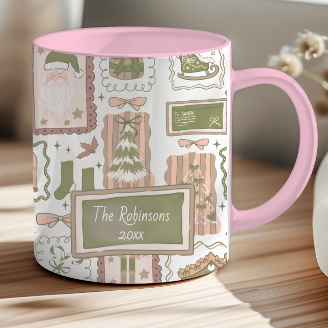 Hand Drawn doodle green peach christmas Mug (Creator Uploaded)