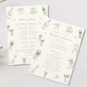 Hand Drawn Doodle Green Wedding Programme