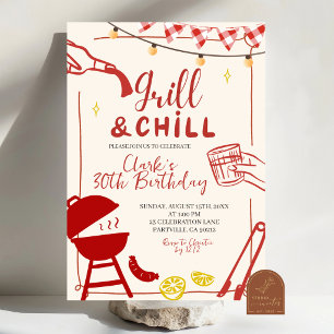 Hand Drawn Doodle Grill and Chill BBQ party invita Invitation