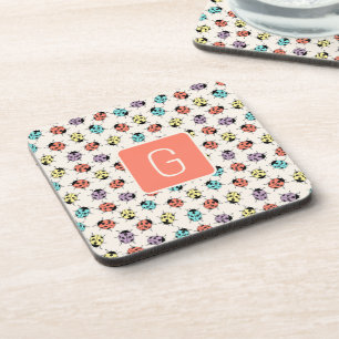 Hand Drawn Doodle Ladybugs Monogram Coaster