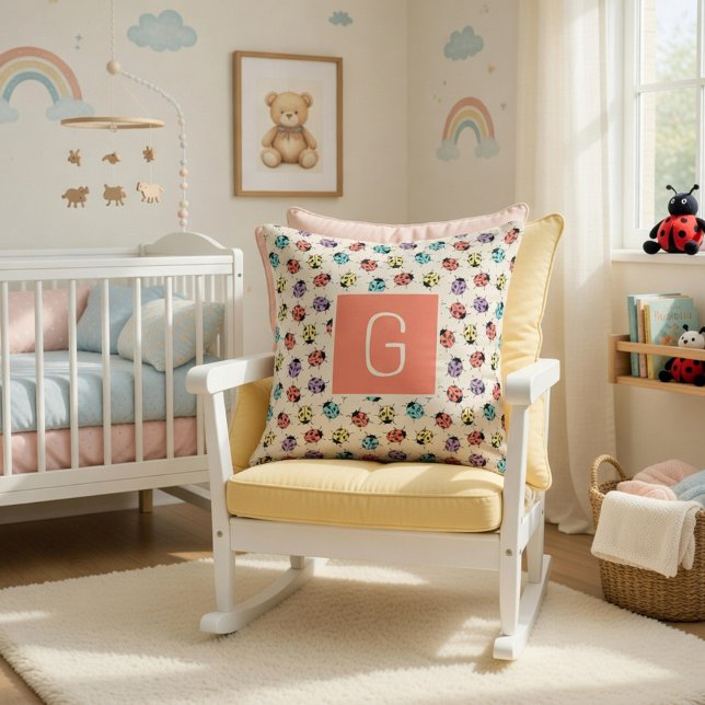 Hand Drawn Doodle Ladybugs Personalized Cushion (Creator Uploaded)