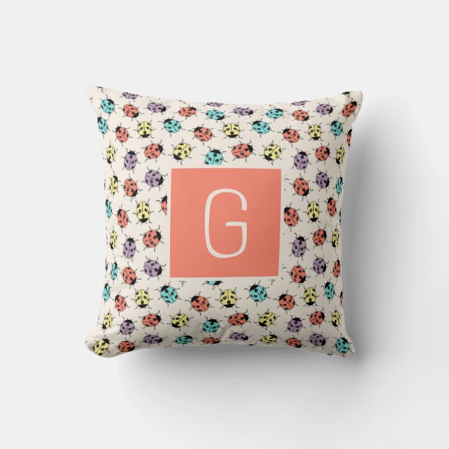 Hand Drawn Doodle Ladybugs Personalized Cushion (Front)