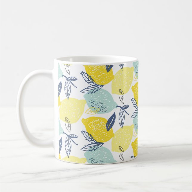 Hand drawn doodle lemonade seamless pattern coffee mug (Left)