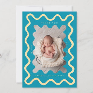 Hand Drawn Doodle Line Aqua Blue Birth Announcement