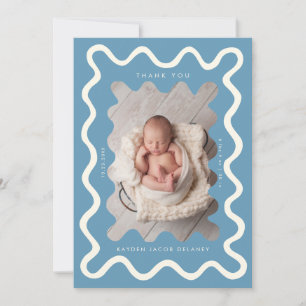 Hand Drawn Doodle Line Denim Blue Birth Announcement