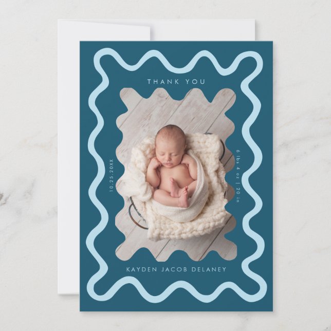 Hand Drawn Doodle Line Teal Birth Announcement (Front)