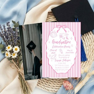 Hand drawn Doodle Minimalist Stripe Graduation Invitation