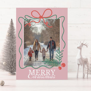 Hand-drawn doodle modern pink Merry Christmas  Holiday Card