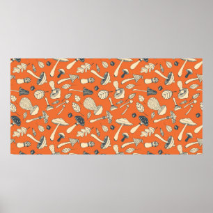 Hand drawn doodle mushroom Vintage seamless patter Poster