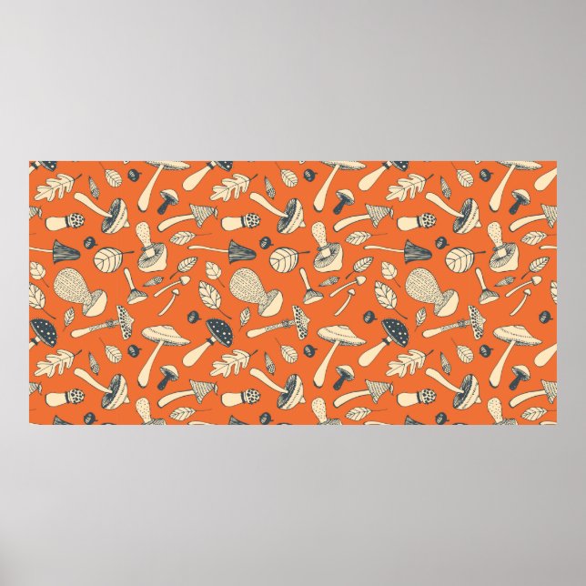 Hand drawn doodle mushroom Vintage seamless patter Poster (Front)