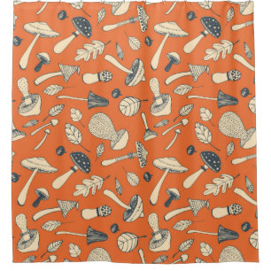 Hand drawn doodle mushroom Vintage seamless patter Shower Curtain