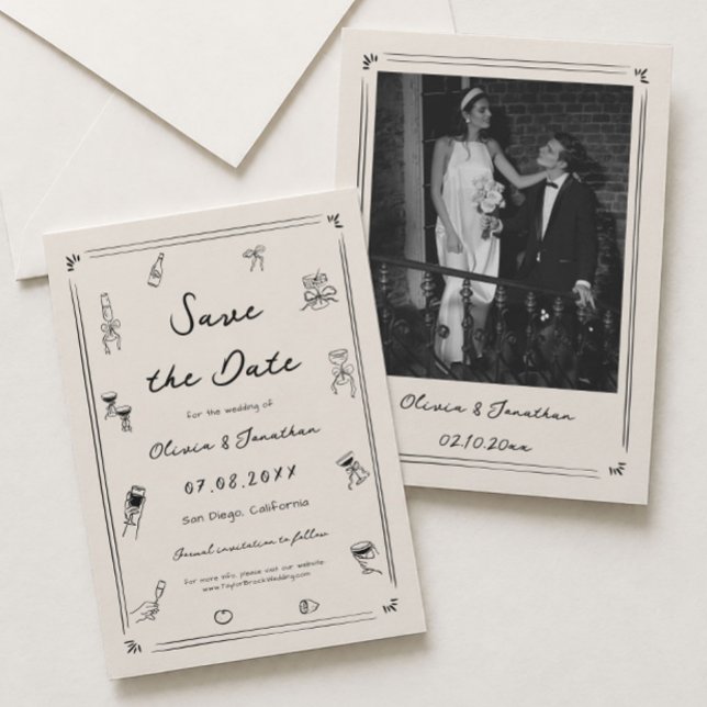 Hand Drawn Doodle Old Money Wedding Save the Date  Invitation (Creator Uploaded)