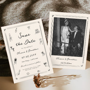 Hand Drawn Doodle Old Money Wedding Save the Date Invitation