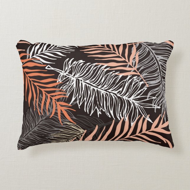 Hand drawn doodle palm leaves pattern decorative cushion (Front)