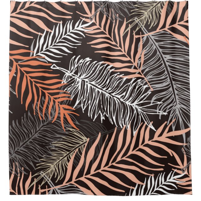Hand drawn doodle palm leaves pattern shower curtain (Front)