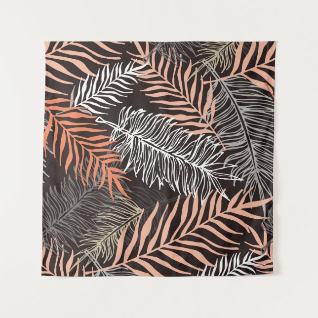 Hand drawn doodle palm leaves pattern tapestry (Front)