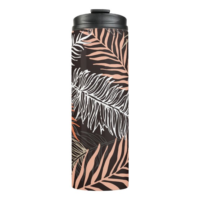 Hand drawn doodle palm leaves pattern thermal tumbler (Front)