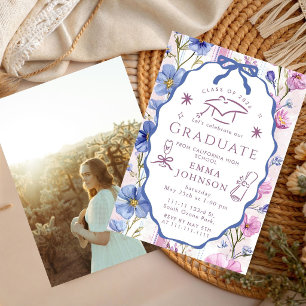 Hand drawn doodle Pastel Floral Graduation Party  Invitation
