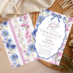 Hand drawn doodle Pastel Floral Graduation Party  Invitation
