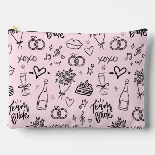 Hand Drawn Doodle Pink Bridal Shower Accessory Pouch