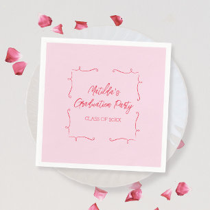 Hand Drawn Doodle Pink & Red Graduation Party Napkin