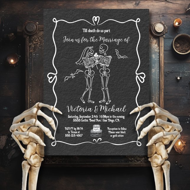 Hand drawn doodle Skeleton bride & Groom Wedding Invitation (Creator Uploaded)