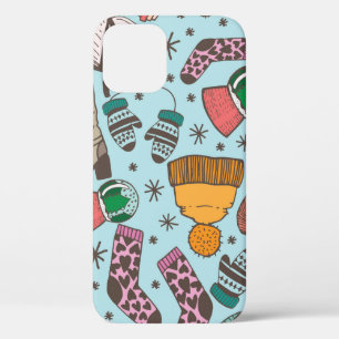 Hand drawn doodle sketch seamless pattern. Winter iPhone 12 Case