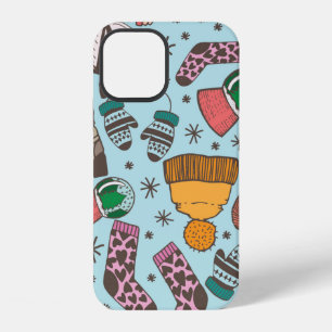 Hand drawn doodle sketch seamless pattern. Winter iPhone 12 Case