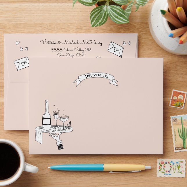 Hand Drawn Doodle Sketch Wedding Envelope (Desk)