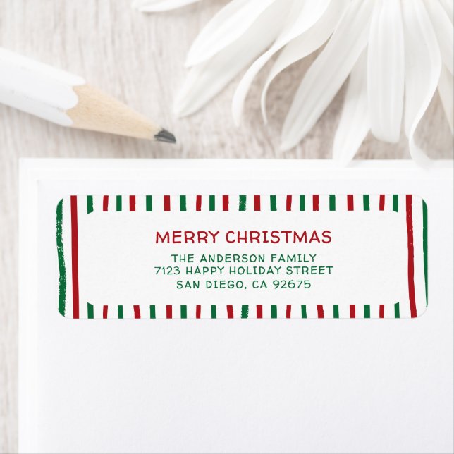 Hand Drawn Doodle Stripes Christmas Return Address (Insitu)