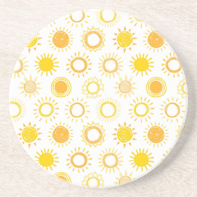 Hand Drawn Doodle Suns Pattern Coaster (Front)